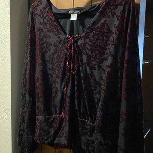 long sleeve burgundy velvet V-neck size extra large